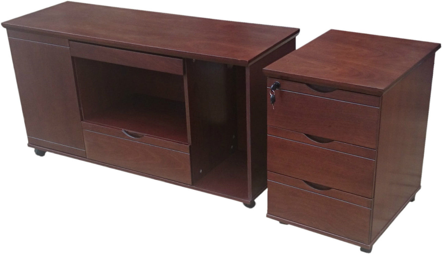 Real Walnut Veneer Executive Office Desk With Pedestal & Return - 1800mm - U57183
