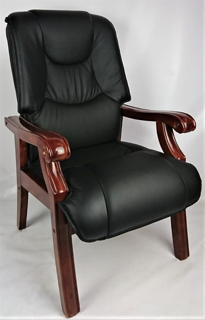 Senato Visitor Chair Black Leather with Walnut Arms - CHA-SZC-589