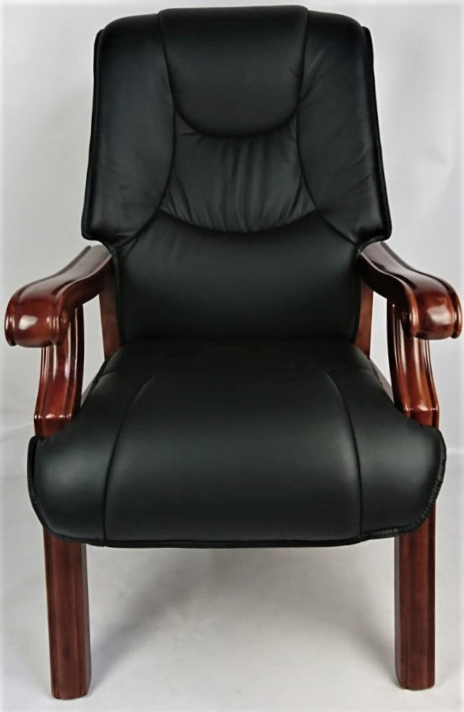 Senato Visitor Chair Black Leather with Walnut Arms - CHA-SZC-589