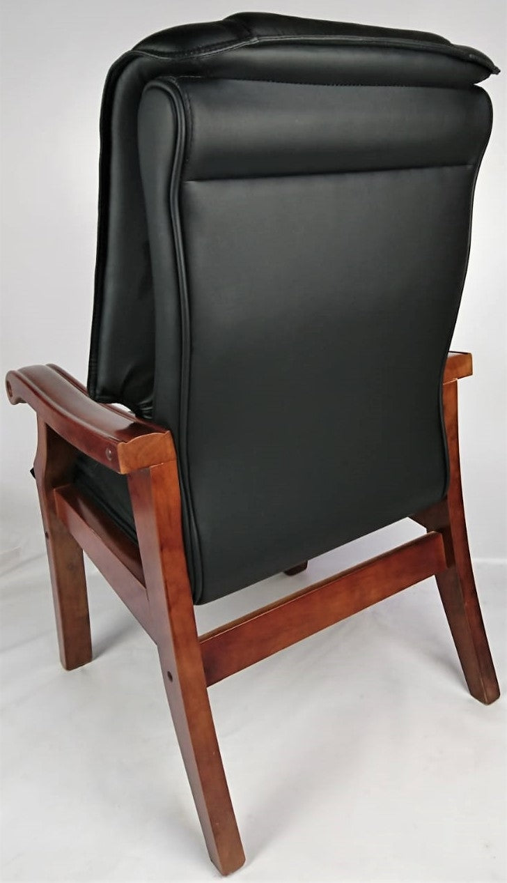 Senato Visitor Chair Black Leather with Walnut Arms - CHA-SZC-589