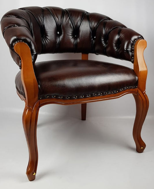 Solid Wood Frame Real Leather Chesterfield Captains Visitor Chair - CPT-307