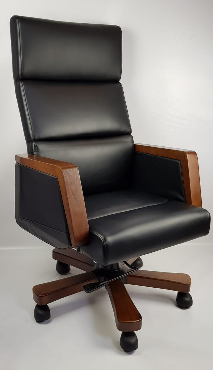 Black Leather Solid Wood Executive Office Chair - HB1819-B