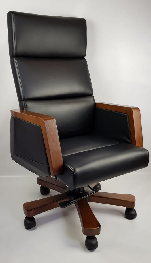 Black Leather Solid Wood Executive Office Chair - HB-1819-B