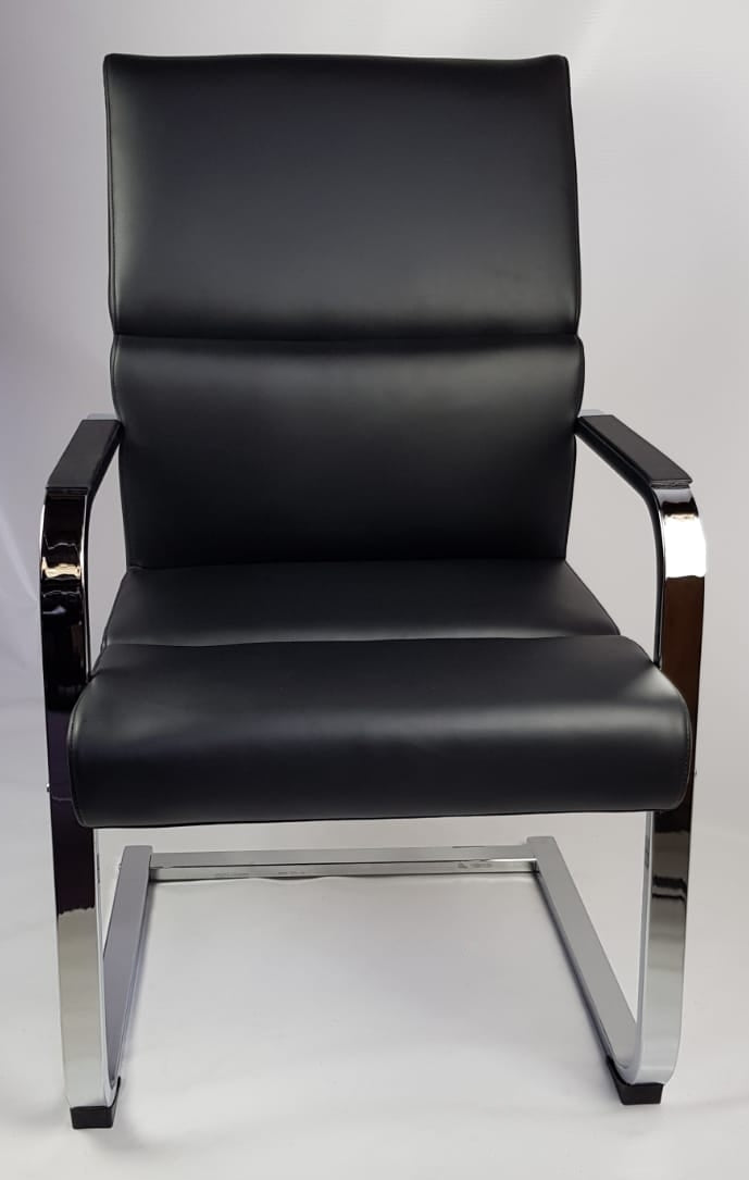 Black Leather Chrome Frame Executive Visitor Chair - HB-1817C