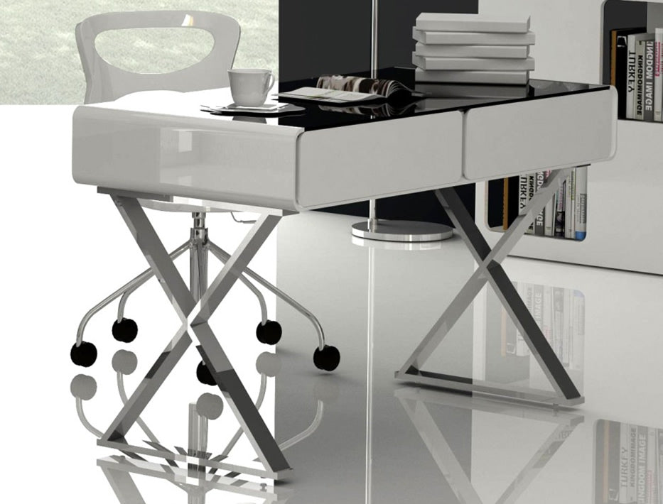 Gloss White and Glass Home Office Desk with Integrated Drawers - MT701A