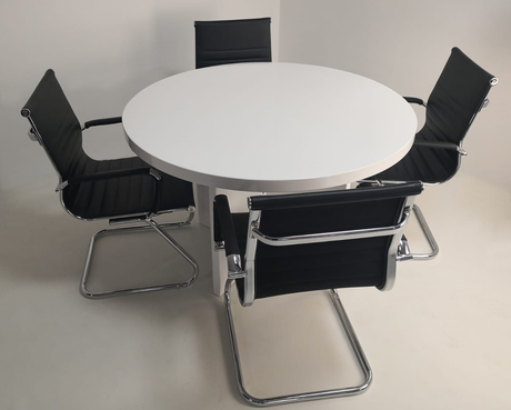 Executive Round Meeting Room Table White Gloss - 1200mm - B02-White