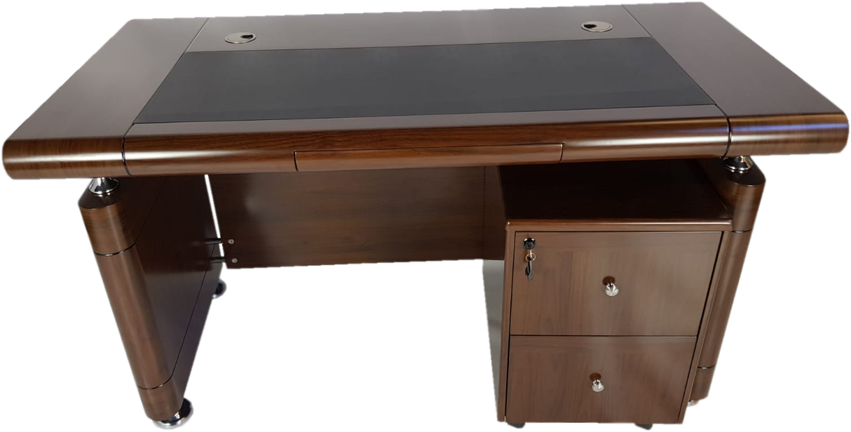 Small Light Walnut Real Wood Veneer Executive Desk With Roll Top - 1400mm - 1861