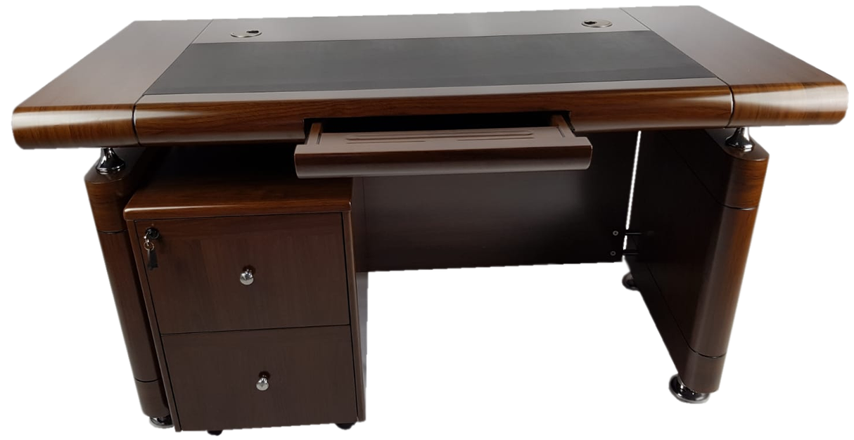 Small Light Walnut Real Wood Veneer Executive Desk With Roll Top - 1400mm - 1861