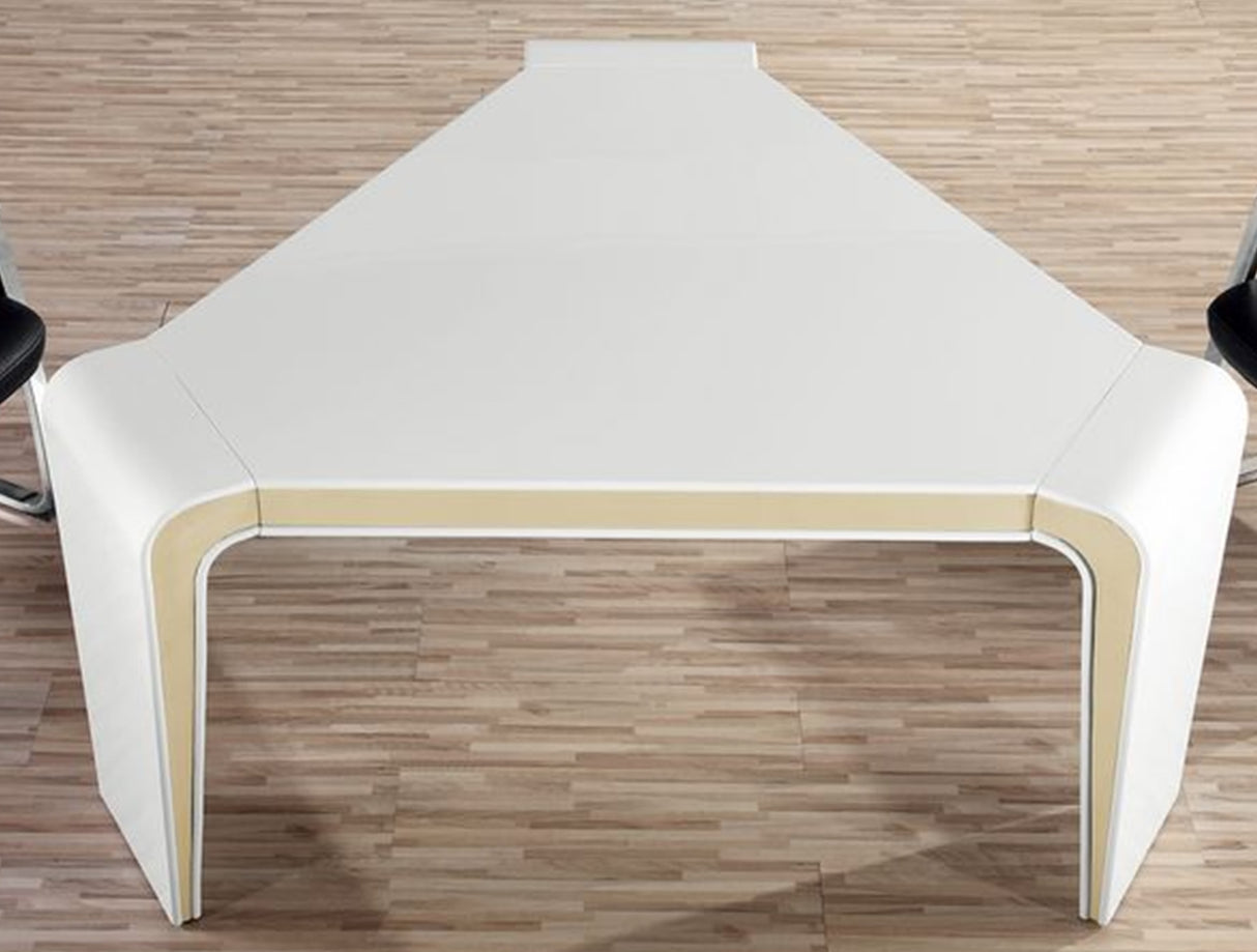 Gloss White Meeting Table with Beige Trimming - C1281 - COLLECTION ONLY