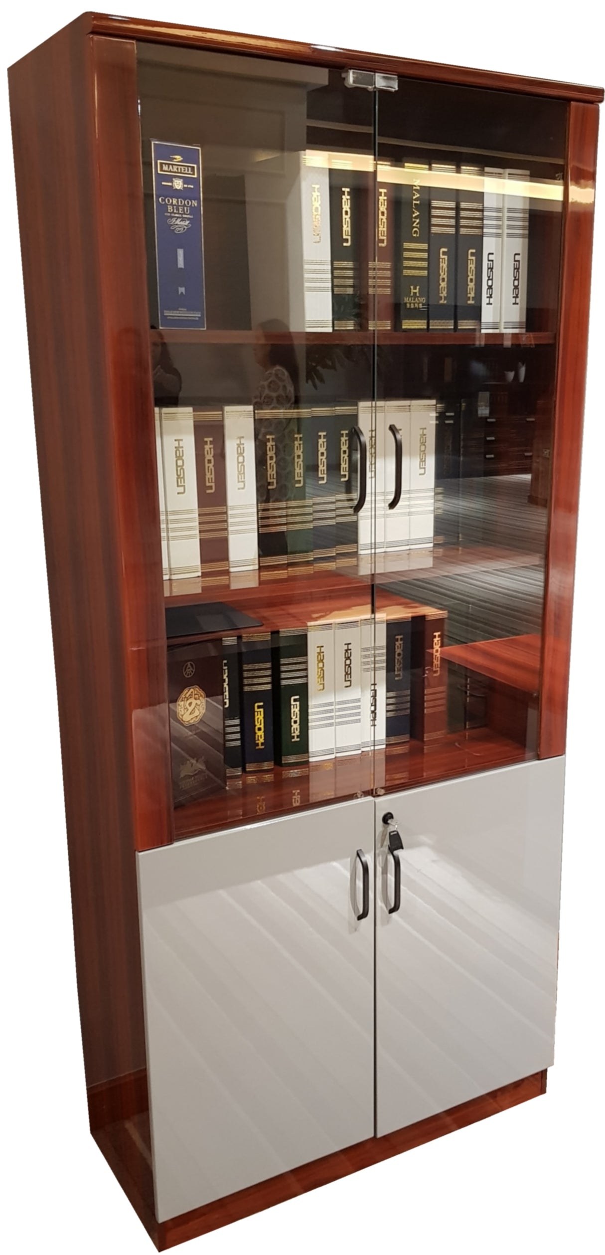 Gloss Mahogany Office Storage Bookcase In High Lacquer - DES-0950A