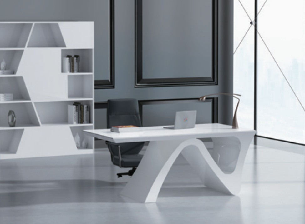 Contemporary Unique Style White Gloss Office Desk - 1600mm, 1800mm or 2000mm - GL2821