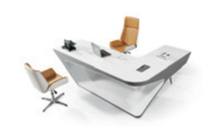 Contemporary L Shape Unique White Gloss Office Desk - 2200mm to 2400mm - GL7825