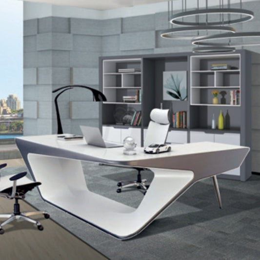 Contemporary L Shape Unique White Gloss Office Desk - 2200mm to 2400mm - GL7825
