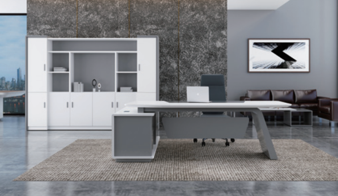 Contemporary White Gloss Office Desk with Side Return - 2000mm, 2200mm or 2400mm - GL7827
