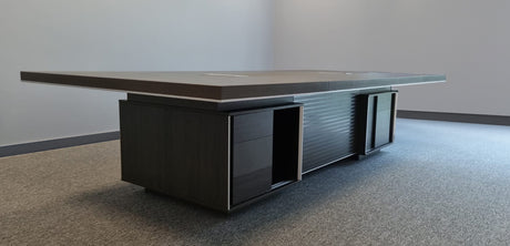 Large Wide Modern Grey Oak Boardroom Table with Built in Storage - 3200mm - BJS-C1232