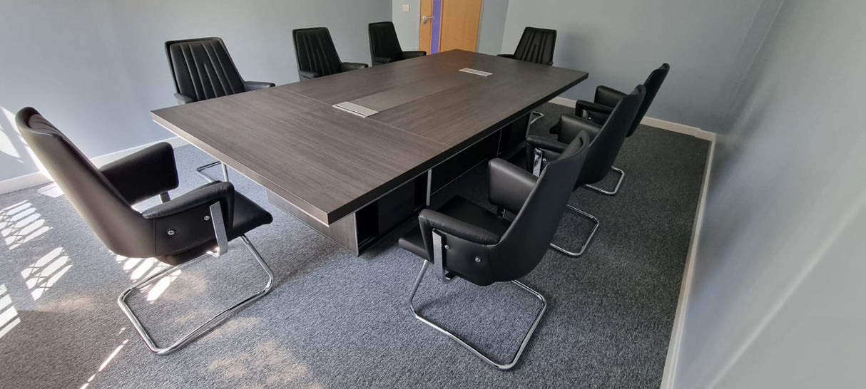 Large 3200mm Wide Modern Grey Oak Boardroom Table with Built in Storage - BJS-C1232