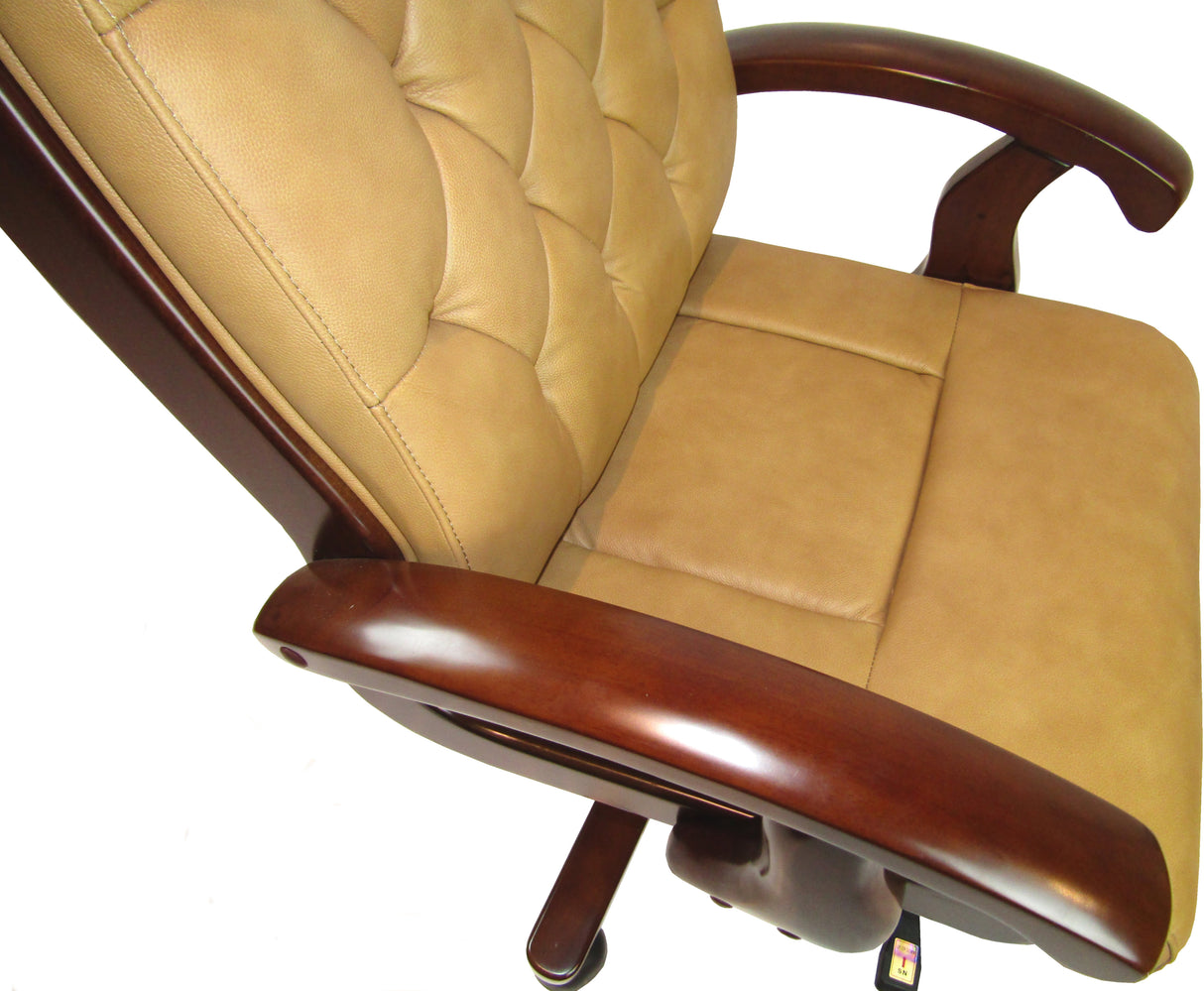 Beige Leather Chesterfield Executive Office Chair - CHA-WS-917