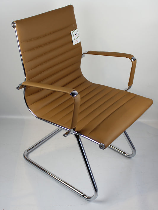 Contemporary Eames-Style Cantilever Visitor Chair in Beige Leather - HB-E13