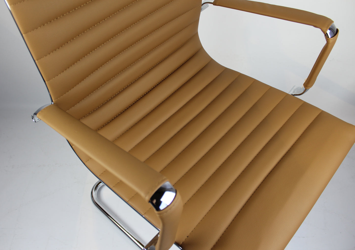 Contemporary Eames-Style Cantilever Visitor Chair in Beige Leather - HB-E13