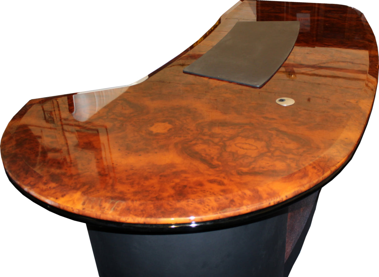Luxury Executive Desk With Curved Design Walnut with Black Leather - 2600mm - 6841-BLACK