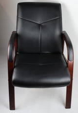 Black Leather Visitor Chair with Walnut Frame - CHA-524