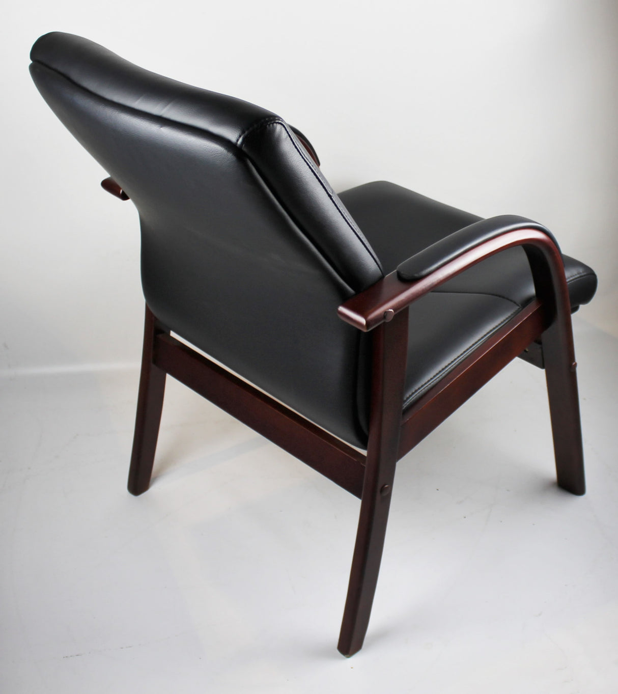 Black Leather Visitor Chair with Walnut Frame - CHA-524