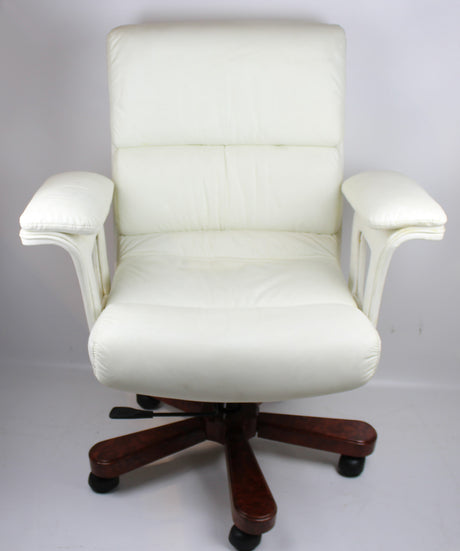Executive Office Chair Genuine White Leather - Sold with marks and blemishes - DES-B020-W