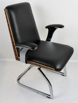 Black Leather Chair with Walnut Veneer Shell - CHA-1205C