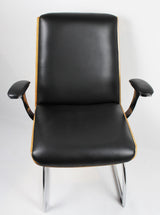 Black Leather Chair with Walnut Veneer Shell - CHA-1205C