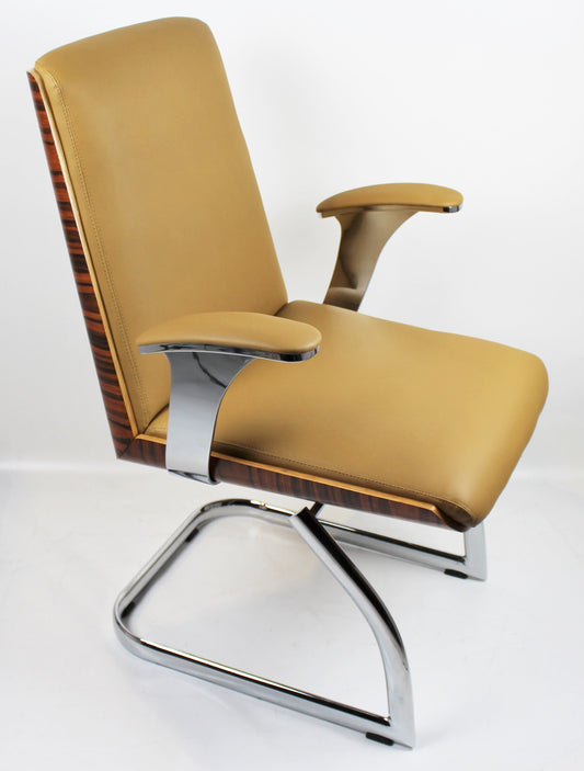 Beige Leather Chair with Walnut Veneer Shell - CHA-1205C