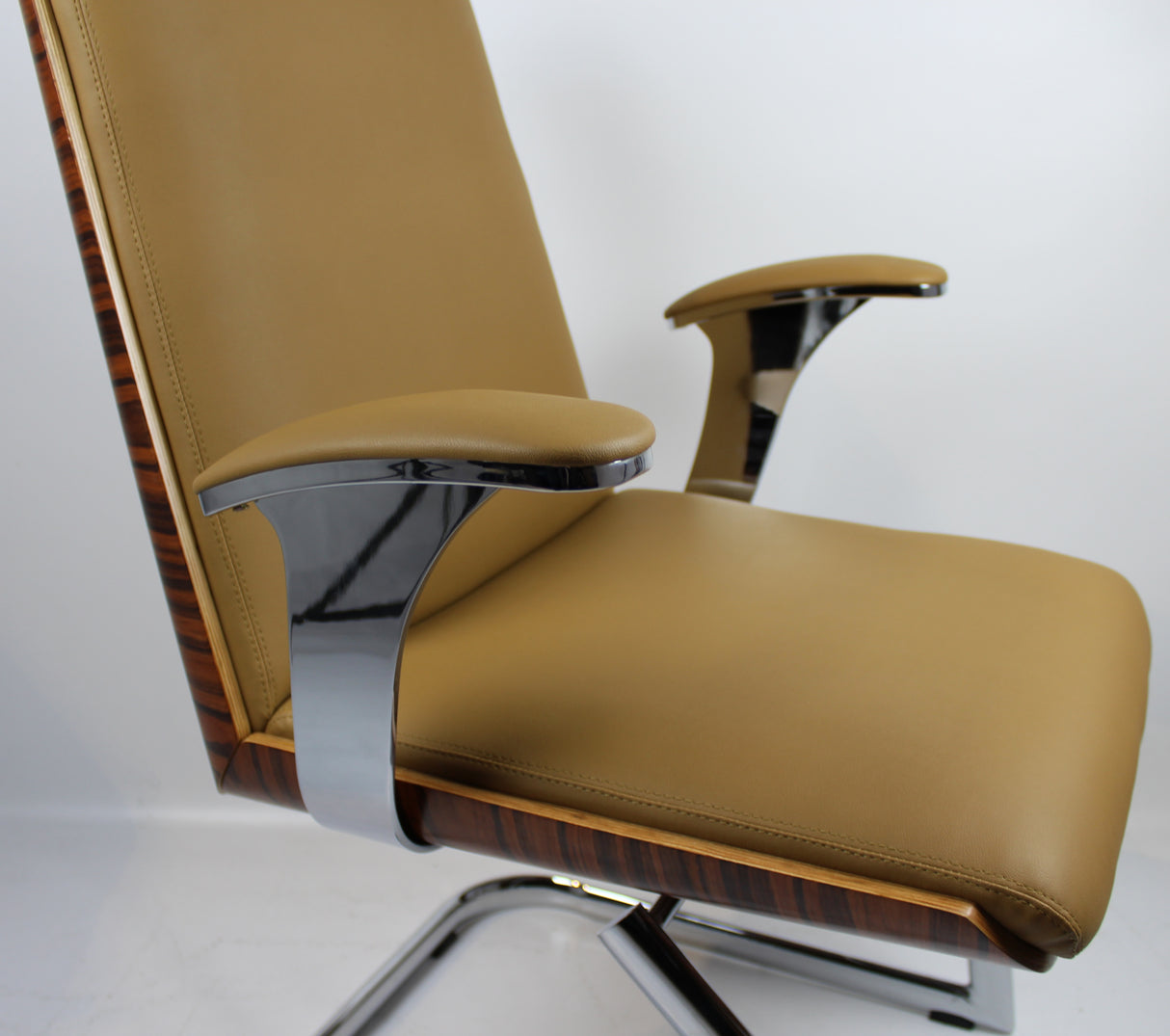 Beige Leather Chair with Walnut Veneer Shell - CHA-1205C