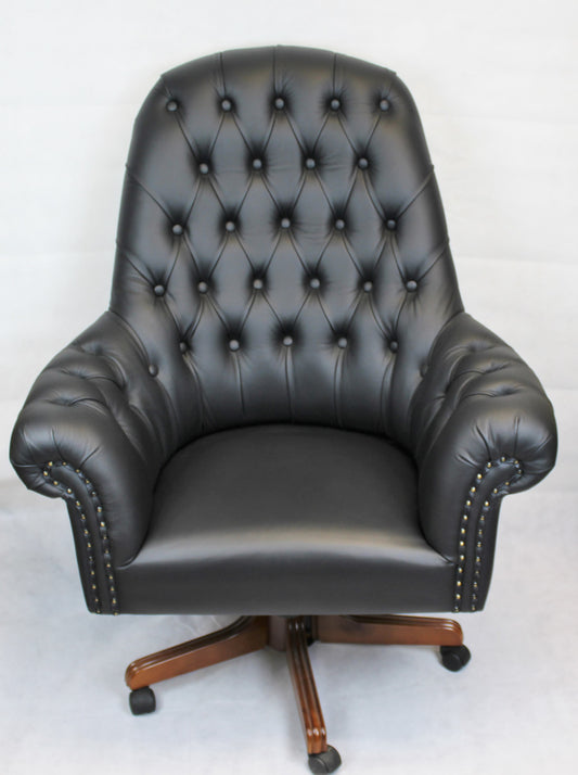 Quality Black Natural Hide Chesterfield Office Chair - K208