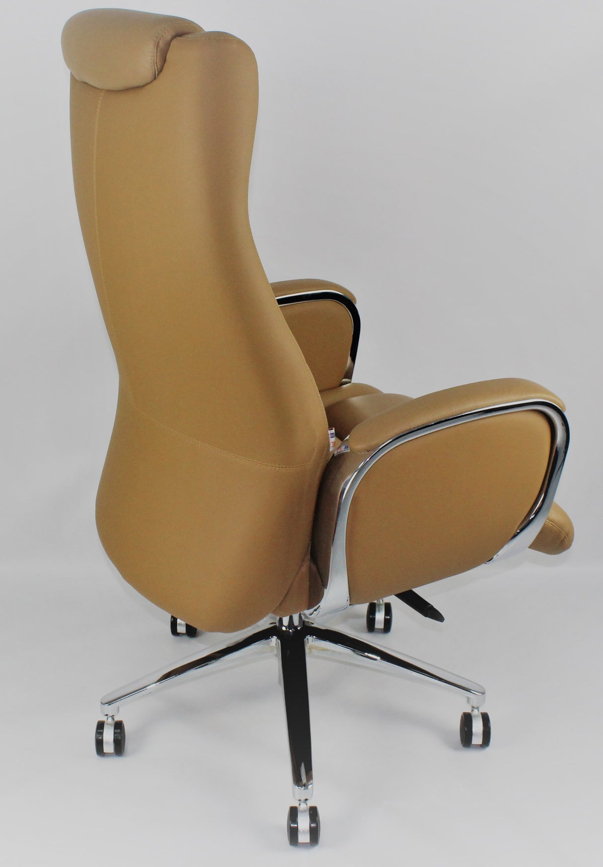 Beige Leather Executive Office Chair with Chrome Trimmed Arms - J1201