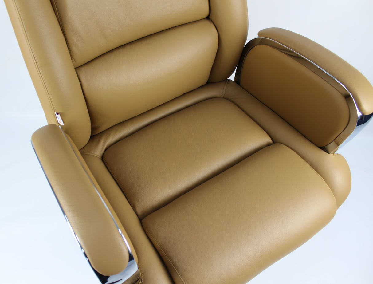 Beige Leather Executive Office Chair with Chrome Trimmed Arms - J1201