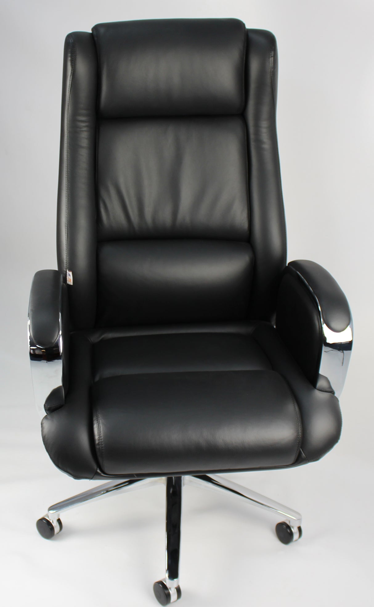 Black Leather Executive Office Chair with Chrome Trimmed Arms - J1201