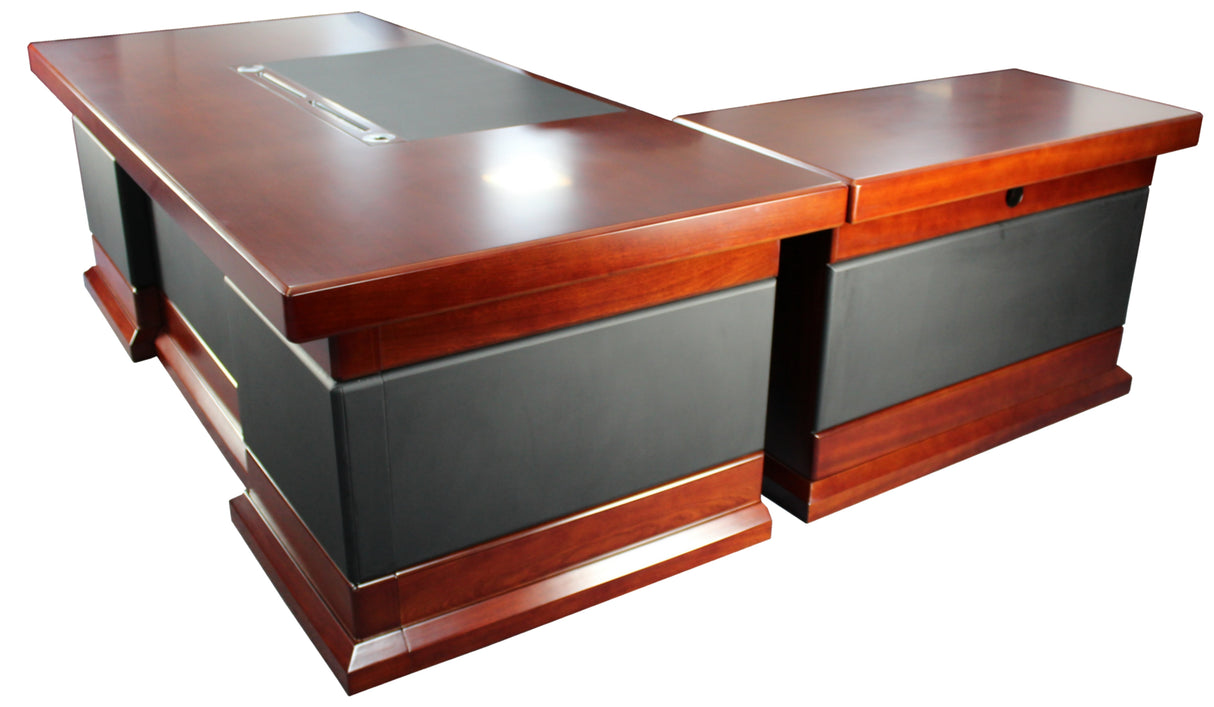 Executive Corner Desk Mahogany Real Wood and Leather - 2400mm - HB274M