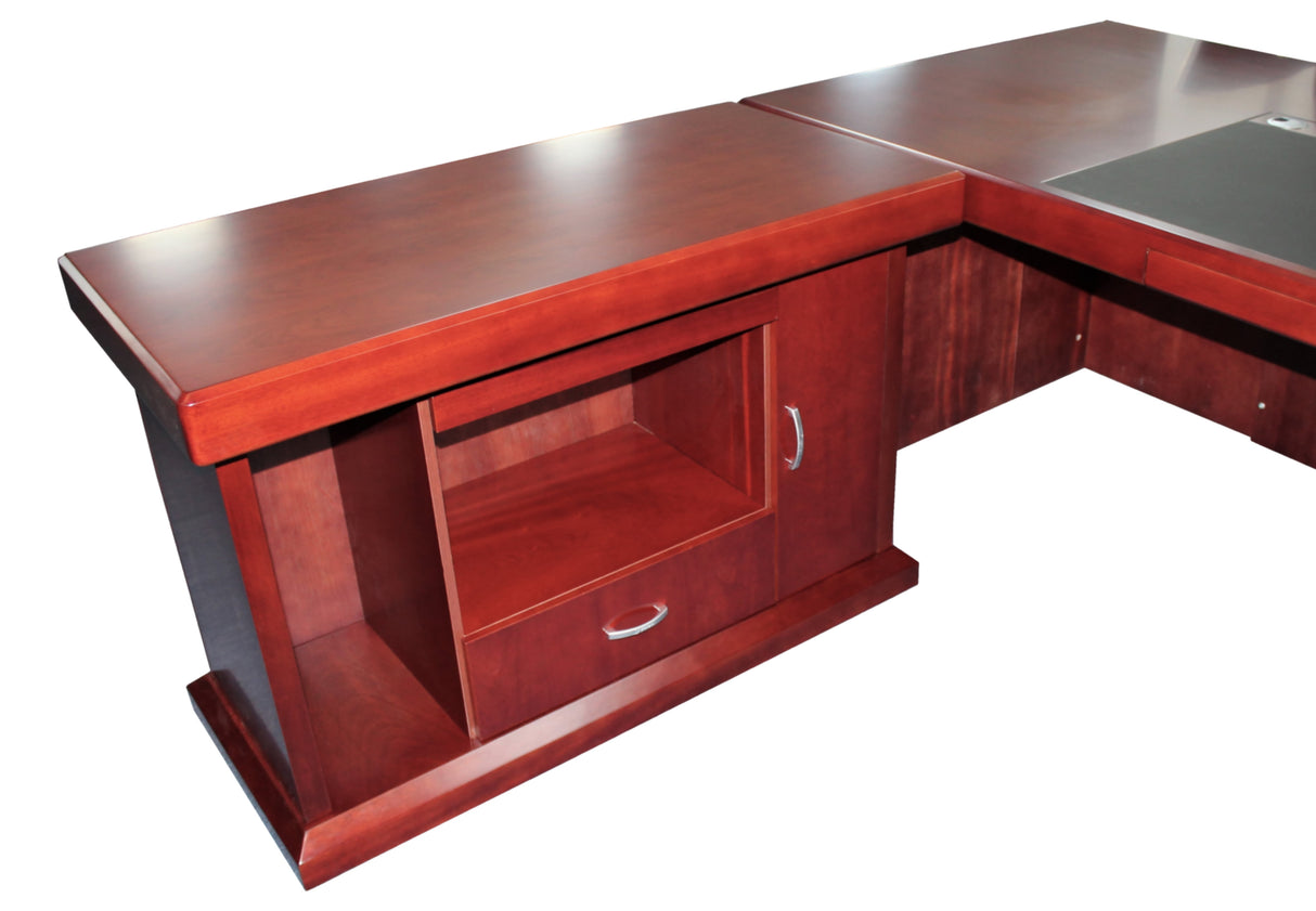 Executive Corner Desk Mahogany Real Wood and Leather - 2400mm - HB274M