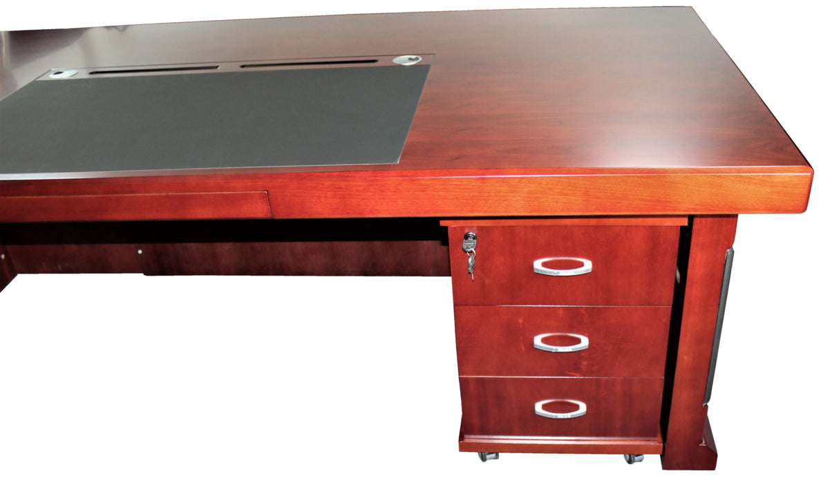 Executive Corner Desk Mahogany Real Wood and Leather - 2400mm - HB274M