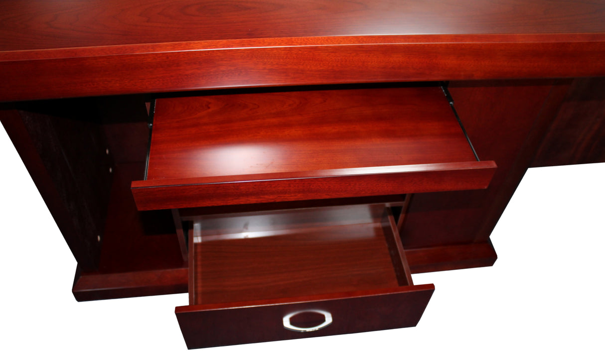 Executive Corner Desk Mahogany Real Wood and Leather - 2400mm - HB274M
