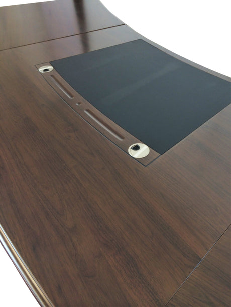 Large Walnut Executive Office Desk Real Wood Veneer and Black Leather - 2800mm - 2803