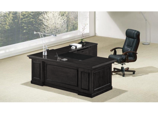 Black Ash Veneer Executive Office Desk With Pedestal & Return - 2200mm - L3F-UG223