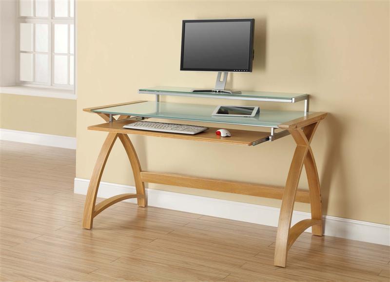 Contemporary Quality Glass Home Office Desk in Oak - 1300mm - PC201-1300