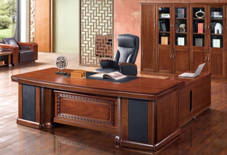 Large Executive Office Desk Real Wood Veneer with Pedestal and Return - 2400mm - K3L241