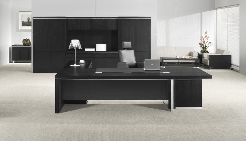 Stunning Large Executive Office Desk In Black Ash Real Wood Veneer - 3000mm / 3200mm / 3400mm / 3600mm / 3800mm - L3F381
