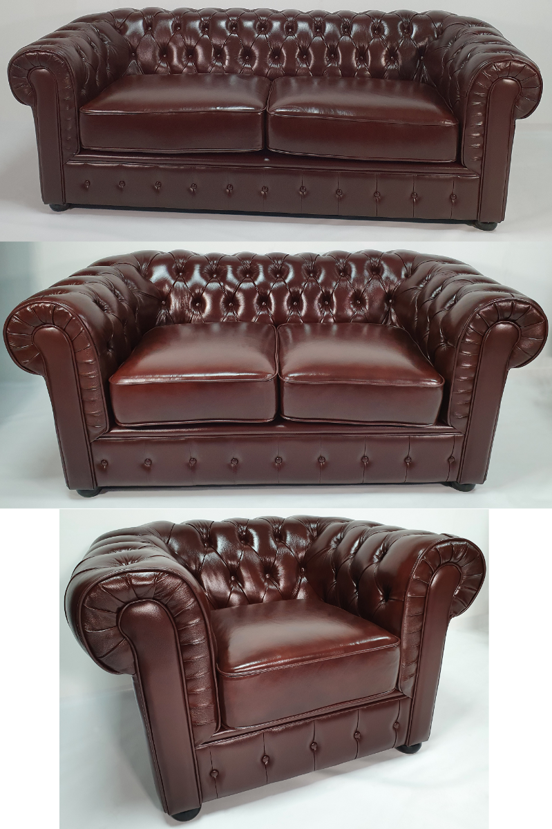 Chesterfield Antique Brown Genuine Leather Sofa Set - S073