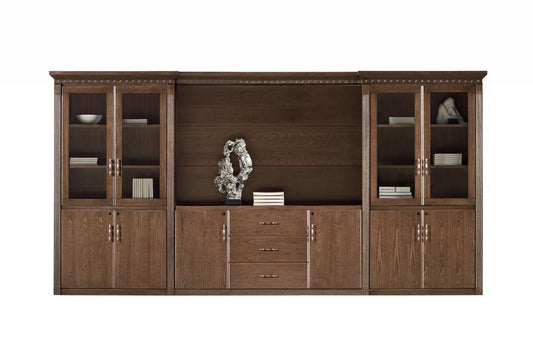 High Quality Real Wood Veneer Executive Bookcase with Open Storage and Glass - 4000mm - KM4J07