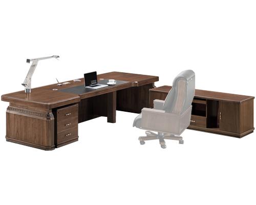 Substantial Modern Black Ash Real Wood Veneer Executive Office Desk with Pedestal and Return - 2400mm to 3200mm - K4J261