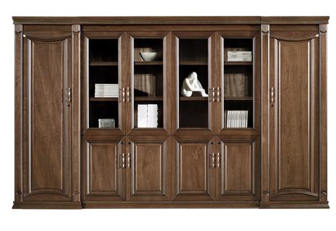 High Quality Real Wood Veneer Executive Bookcase with Glass Doors - 3400mm - KM2K06