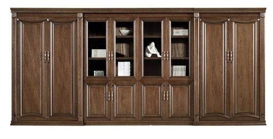 High Quality Wide Real Wood Veneer Executive Bookcase with Glass Doors - 4400mm - KM2K08