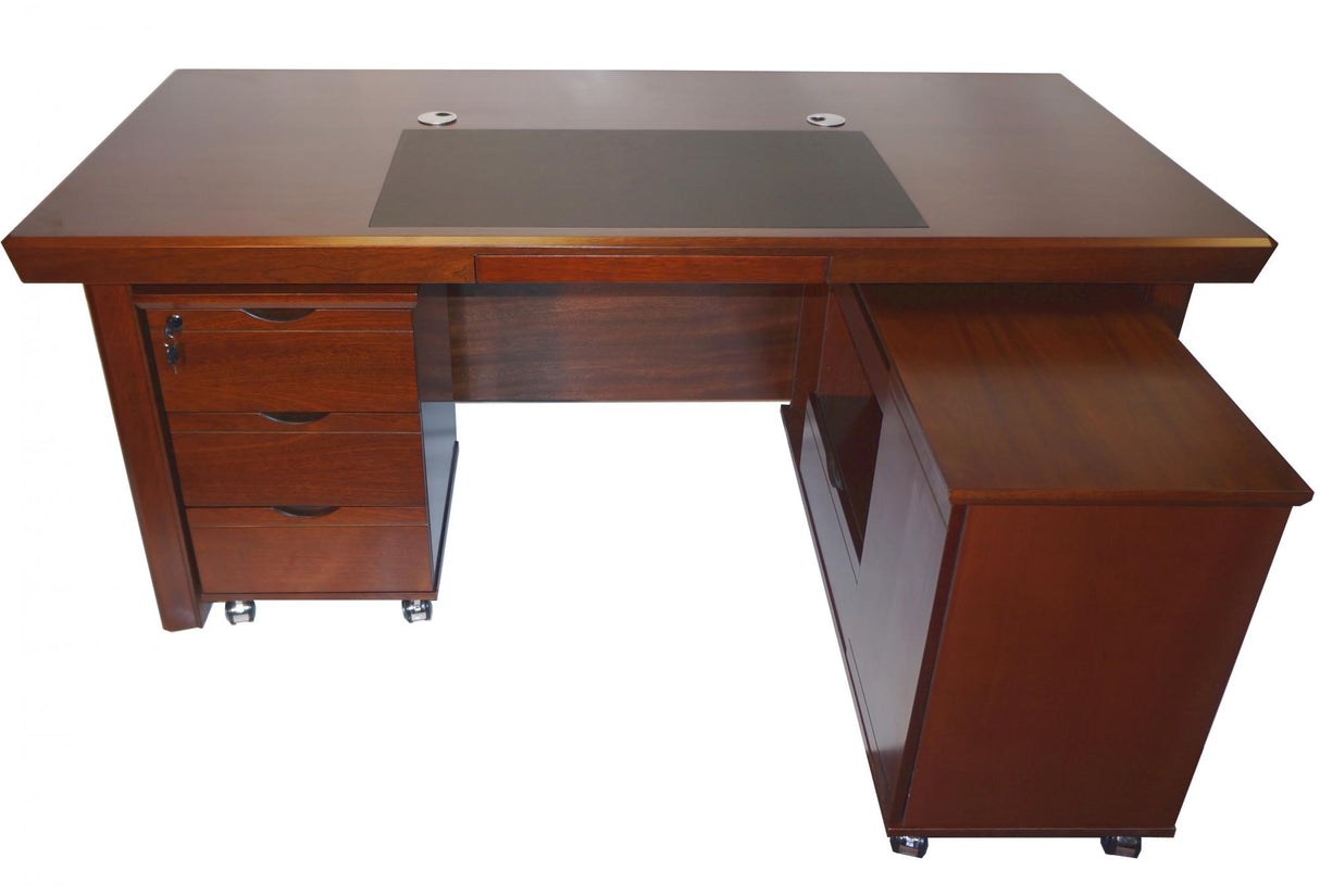 Real Walnut Veneer Executive Office Desk With Pedestal & Return - 1600mm - K5L161